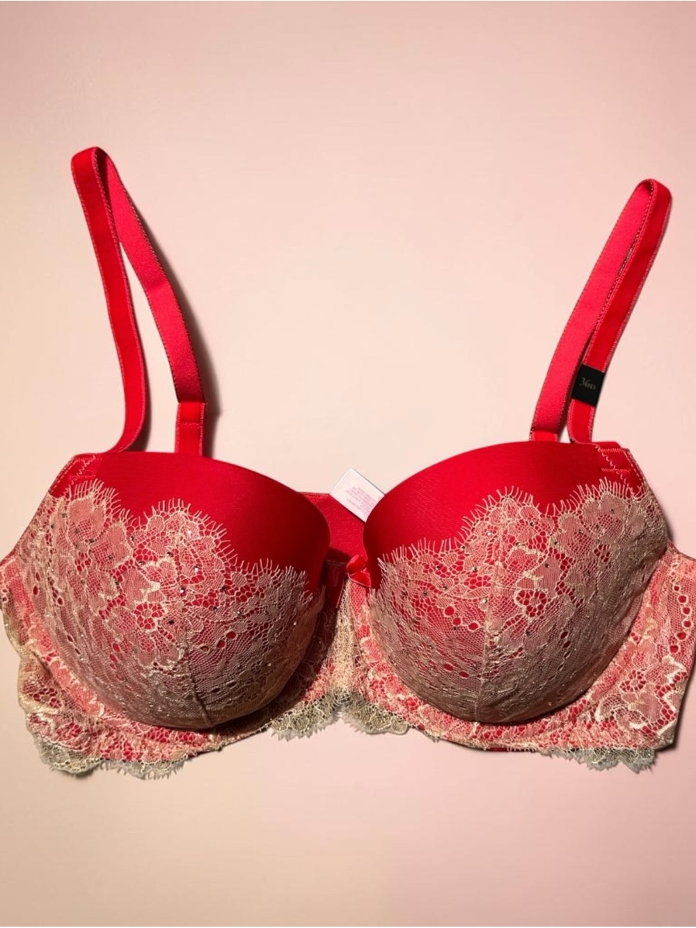 Victoria's Secret Dream Angels Red & Gold Lace Demi Bra Sz 36 D